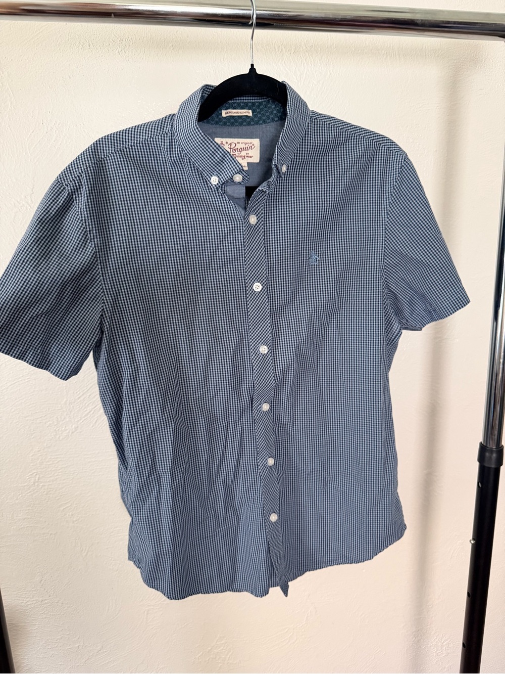 Original Penguin Blue Micro-Check Short Sleeve Button-Down Shirt